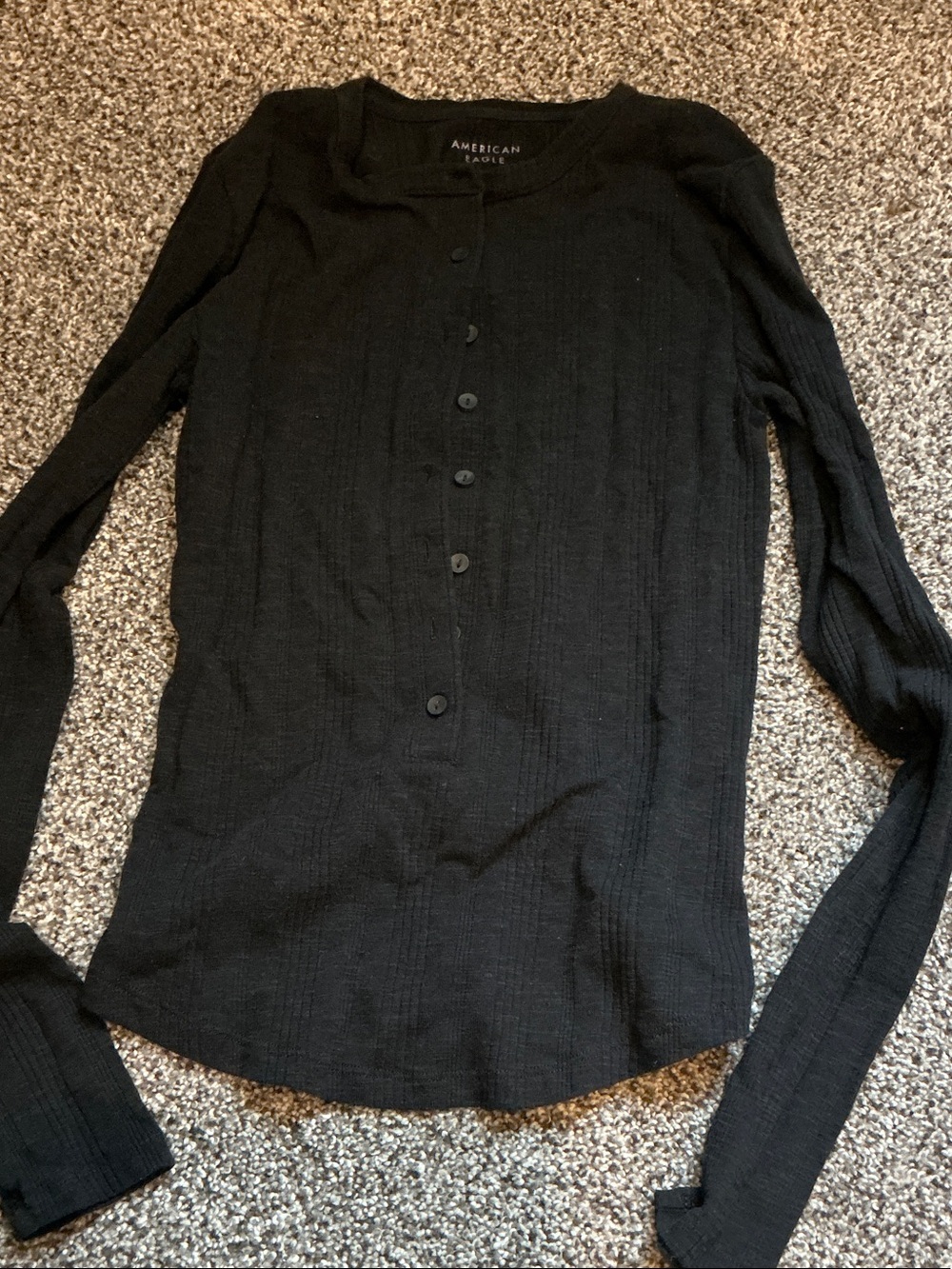 American Eagle Black Ribbed Long Sleeve Henley